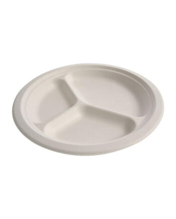 Assiette ronde pulpe blanche 3 compartiments diamètre 26 cm