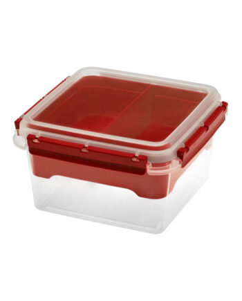 Boîte bento réutilisable PP rouge avec insert 2 compartiments 2,25L