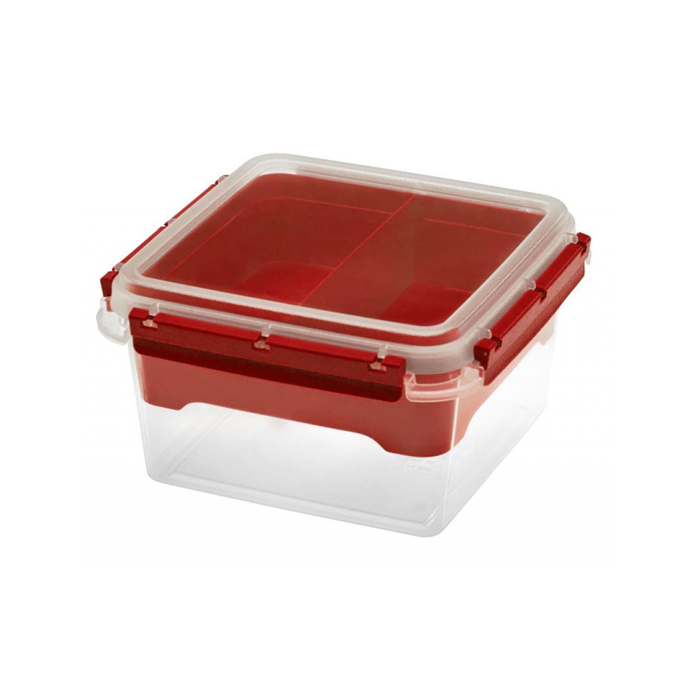 Boîte bento réutilisable PP rouge avec insert 2 compartiments 2,25L