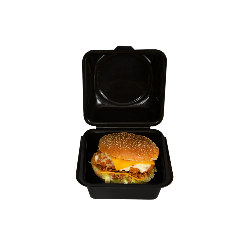Boite burger réutilisable Re'Box en PP noir ouverte