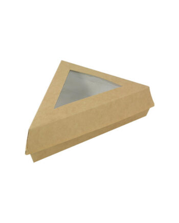 Boîte pizza triangle carton kraft brun avec fenêtre 170 x 170 x 130 mm