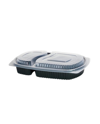 Barquette PP micro-ondable noire 2 compartiments 970 mL