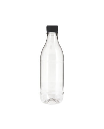Bouteille "Fruita" RPET transparente 500 ml et bouchon noir solidaire