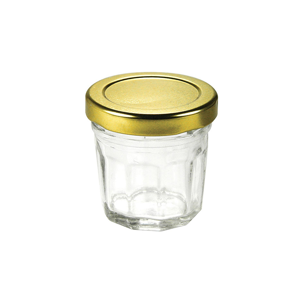 Mini pot à confiture en verre 44 ml couvercle or